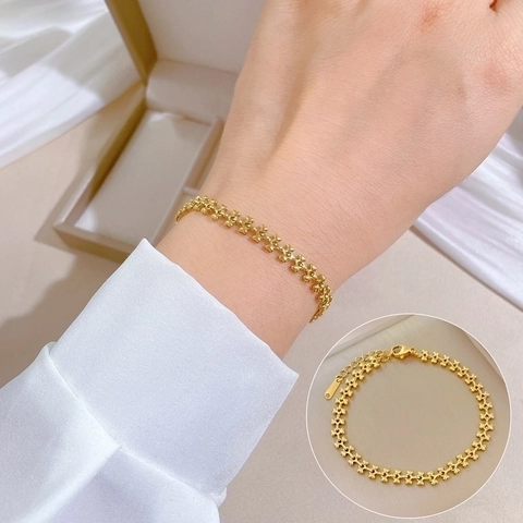Pulsera De Acero Inoxidable Para Mujer Retro Geométrica Corazón Eslabones Ajustable Joyería Regalo