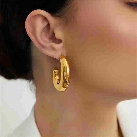 Chunky Hoop Ohrringe Edelstahl C-Förmig 18K Vergoldet Minimalistisch Geometrisch Polierter Schmuck Für Damen
