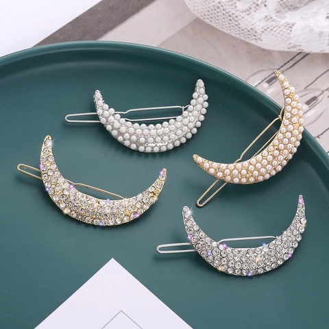 Fermagli Per Capelli Luna Stella Lega Strass Künstliche Perle Artificiali Forcine Copricapo Elegante Minimalista Accessori Moda Donna Ragazze