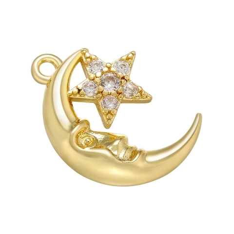 Pendentif Lune Étoile Céleste Micro Pavé Zircone Laiton Plaqué Or Pour Accessoires De Fabrication De Bijoux DIY