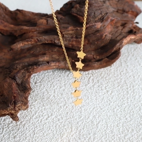 Collar Con Borla De Estrella Acero De Titanio En Forma De Y Colgante De Pentagrama En Cascada Joyería Minimalista
