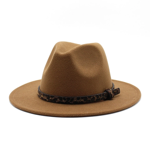 Wool Felt Fedora Hat Wide Brim Retro Jazz Hat With Leopard Print Belt Autumn Winter Outdoor Unisex Fashion