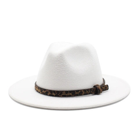Wool Felt Fedora Hat Wide Brim Retro Jazz Hat With Leopard Print Belt Autumn Winter Outdoor Unisex Fashion