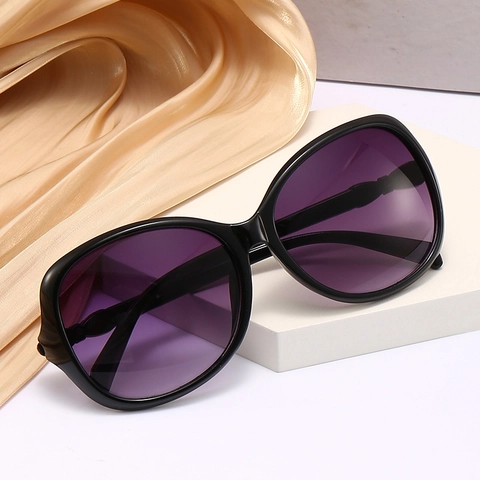 Fashion Women Sunglasses Oval Big Frame Plastic Gradient Lens Metal Bow Accent Vintage Trendy UV400 Protection