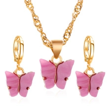 Zoet Legering Acryl Vlinder Sieradenset Koreaanse Stijl Ingelegde Dier Hangers Ketting Oorbellen Set Voor Vrouwen Cadeau