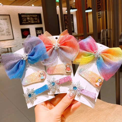 Barrettes À Cheveux Princesse Pour Enfants Avec Noeud En Maille Paillettes Et Flocon De Neige Accessoires De Coiffure