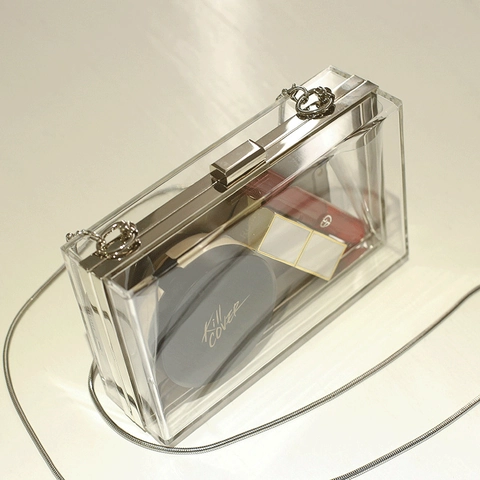Women Acrylic Evening Bag Square Box Clutch Hard Shell Transparent Crossbody Handbag With Metal Chain Push Lock