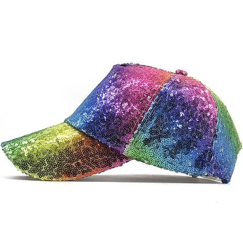 Rainbow Sequin Baseball Cap Shiny Gradient Adjustable Snapback Sun Hat For Party Streetwear Women