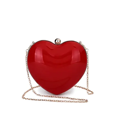 Sac De Soiree Acrylique Coeur Pochette Rigide Sac Bandouliere Chaine Metal Dore Femmes Fete Mariage Irise