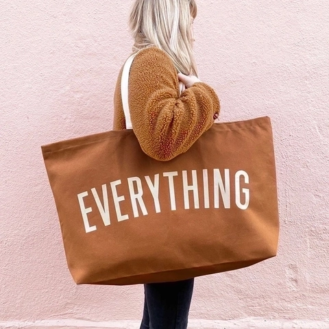 Extra Grote Canvas Tote Bag Everything Letterprint Schouder Shopping Bag Voor Reizen Weekend Outdoor