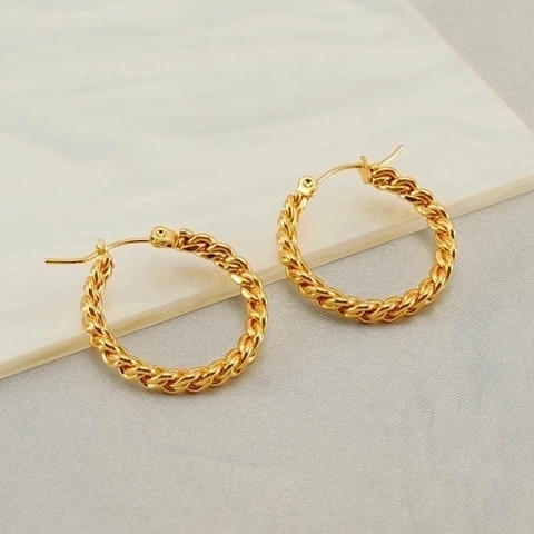 Gedrehte Creolen 18K Vergoldet Edelstahl Französischer Vintage Chunky Übertriebener Runder Ohrschmuck Für Damen