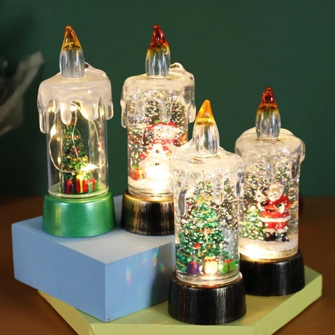 Christmas LED Candle Light Glitter Liquid Snow Globe Santa Snowman Desktop Night Light Ornament Holiday Decoration Home
