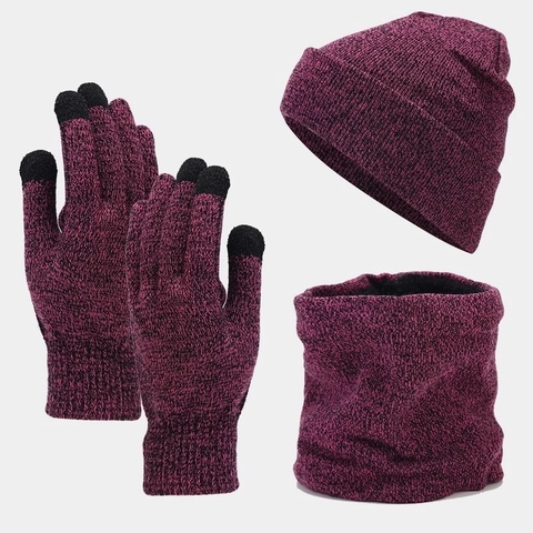 Winter Warm Knit Hat Scarf And Touchscreen Gloves For Women Men Acrylic Plush Lined Beanie Neck Warmer Outdoor Gear