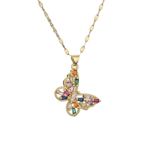 Copper Butterfly Pendant Necklace Gold Plated Zirconia Faux Artificial Pearl Shell For Women Daily Party Festive Jewelry