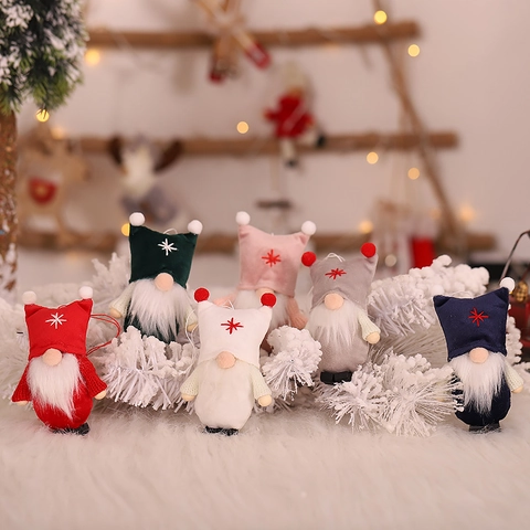 Ornamenti da Appendere a Forma di Gnomo di Natale Nordico Fatti a Mano in Peluche Con Barba in Pelliccia Sintetica Ricamo a Stella e Fiocco di Neve Decorazione per Albero