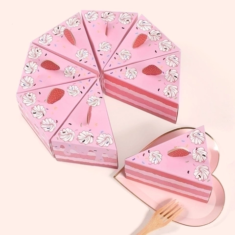 Creative Cake Slice Shaped Gift Boxes Pink Strawberry Rainbow Cardboard Candy Treat Packaging For Birthday Party Cute Favor