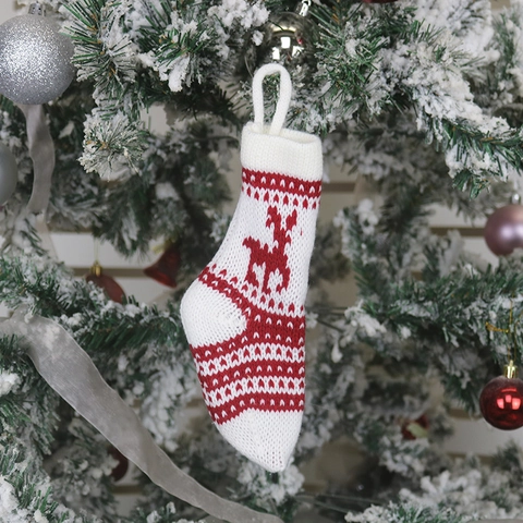 Gestrickte Weihnachtsstrümpfe Rentier Schneeflocken Muster Aufhängbare Feiertagsdekoration Party Ornament Rot Weiß