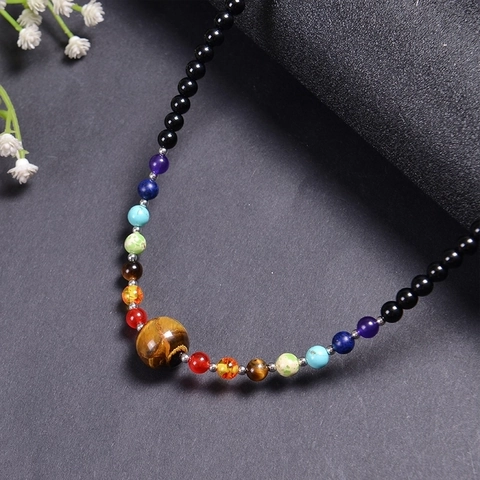 Chakra Beaded Necklace Natural Stone Tiger Eye Obsidian Rose Quartz Yoga Meditation Healing Jewelry For Men Women