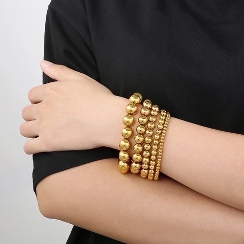 Hochglanzpoliertes Rundperlen Armband Edelstahl Elastisch Stapelbarer Schmuck Minimalistisch Western Style Damen