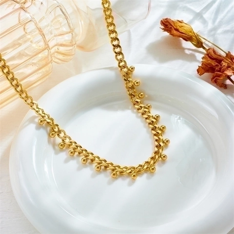 Collier Gourmette en Acier Inoxydable Plaqué Or Pour Femmes Ras Du Cou Avec Pendentif Perle Ronde Minimaliste Bijoux Mode