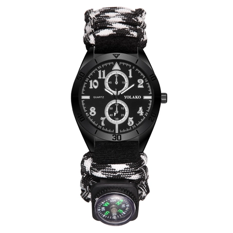 Outdoor Herren Sport Quarzuhr Mit Integriertem Kompass Tarnung Paracord Geflochtenem Armband Taktische Überlebensuhr
