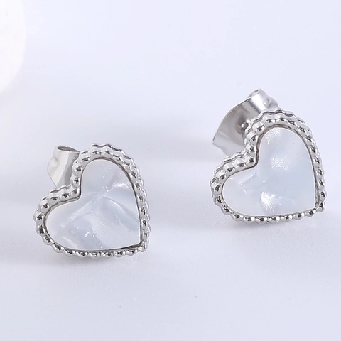Heart Stud Earrings 316L Stainless Steel Mother Of Artificial Pearl Shell Perlee Beaded Edge Elegant Minimalist For Women Jewelry
