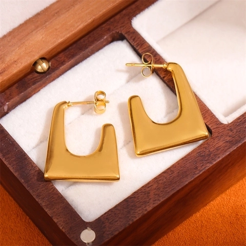 Minimalistische U-Form Ohrringe Edelstahl Geometrische Quadratische Gold Vergoldet Poliert Hoop Ohrschmuck Für Frauen Täglich