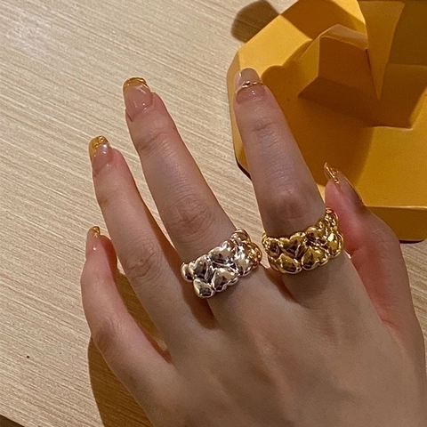 Anillo Abierto De Corazón De Doble Capa Para Mujer Vintage Minimalista Latón Chapado En Oro Joyería Ajustable