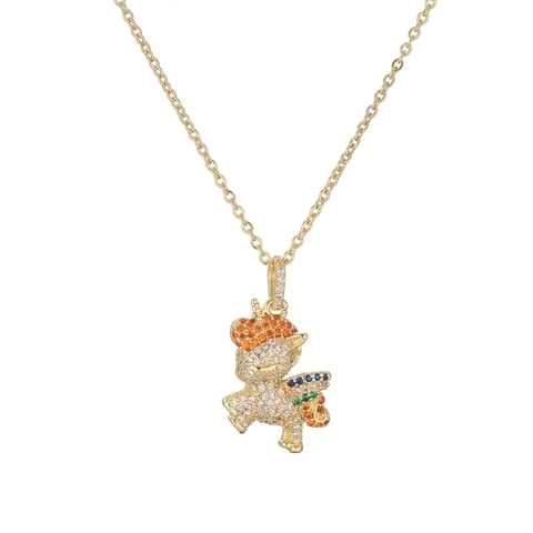 Collier Pendentif Animal Cuivre Plaqué Or Zircon Coloré Dinosaure Licorne Toucan Serpent Bijoux Élégants Chic Femmes