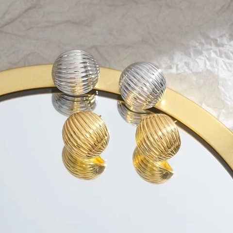 Minimalist Textured Ball Stud Earrings Brass With 925 Sterling Silver Earring Post Pleated Geometric Sphere Ear Jewelry
