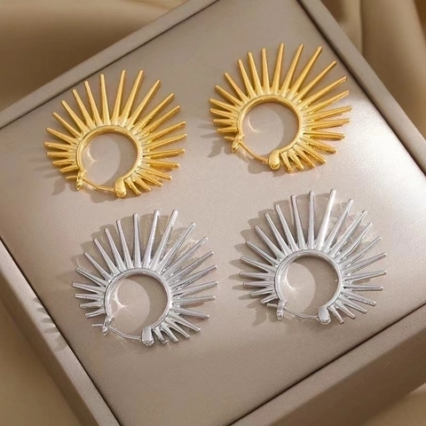 Orecchini a Cerchio a Forma di Fiore con Raggio di Sole Design di Nicchia per Donna Perno in Argento Sterling 925 Rame Placcato Oro Argento Gioielli