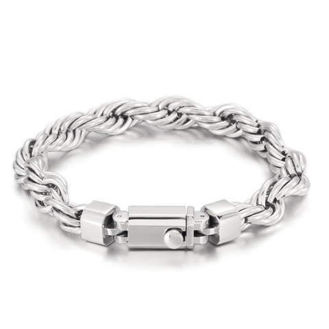Pulsera De Cadena De Cuerda Para Hombre Acero Inoxidable Eslabones Retorcidos Joyería Hip Hop Varón