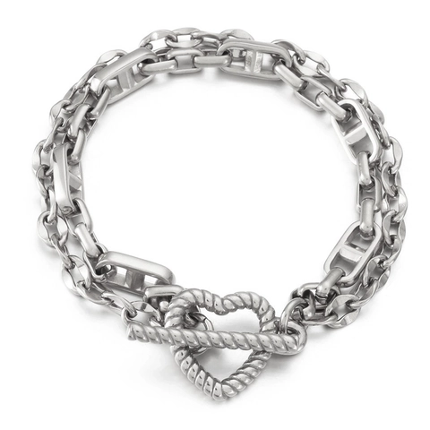 Pulsera De Cadena De Doble Capa De Acero Inoxidable Con Cierre De Corazón Estilo Punk Industrial Para Mujeres Hombres Joyería