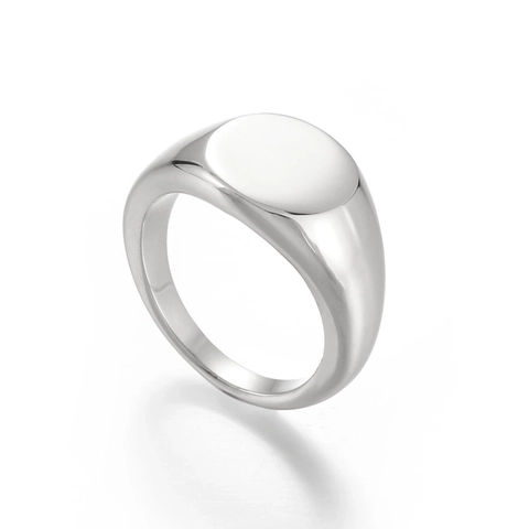 Anello Sigillo Acciaio Inossidabile 316L Lucidato Placcato Oro 18K Minimalista Solido Faccia Rotonda Unisex