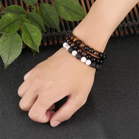 Natural Tiger Eye Lava Stone Bracelet Handmade Woven Adjustable Braided Rope Yoga Healing Energy Beads Men Women