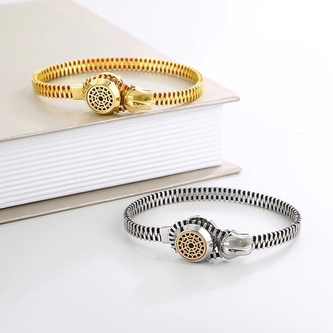 Pulsera Con Forma De Cremallera Acero Inoxidable Cuerda Tejida Joyería Hombre Moda Negocios Punk Con Disco Circular