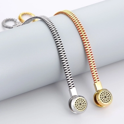 Pulsera Con Forma De Cremallera Acero Inoxidable Cuerda Tejida Joyería Hombre Moda Negocios Punk Con Disco Circular