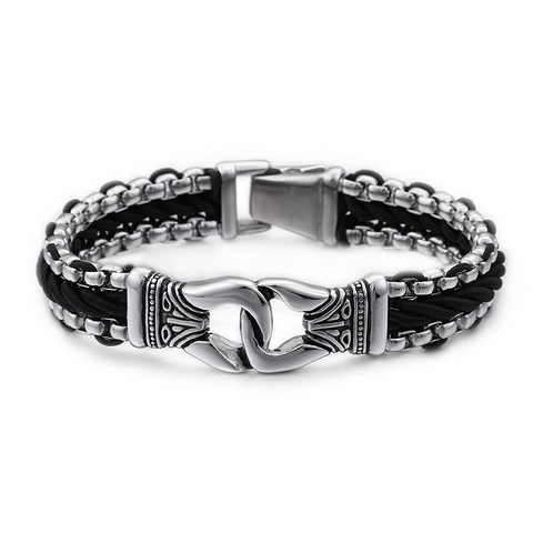Men Braided Bracelet Multi-layer 316L Stainless Steel Chain Vintage Punk Street Jewelry Accessory
