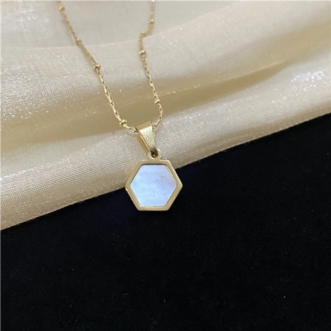 Collar con Colgante de Hexágono de Nácar en Acero de Titanio Minimalista para Mujer Joyería de Moda Geométrica Chapada en Oro de 18K
