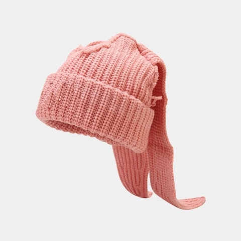 Gorro de Punto con Orejas de Conejo Lindo Acrílico Térmico Protección de Oídos Gorra de Invierno para Mujer Moda JK Color Sólido