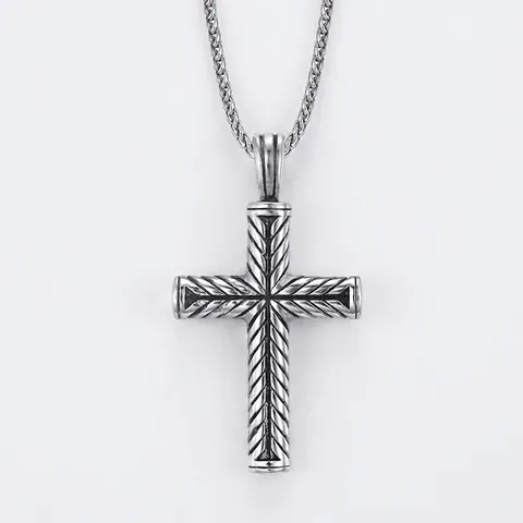 Collana Con Ciondolo A Croce In Acciaio Inossidabile Uomo Vintage Trama Intrecciata Punk Rock Gothic