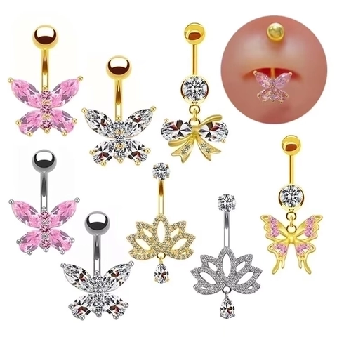 Piercing Ombelico Pendente Farfalla Rame Zircone Piercing Ombellicale Gioielli Per Il Corpo Donna Moda