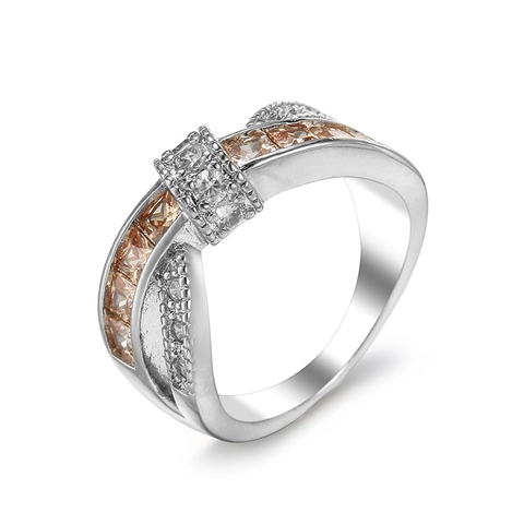 Cross Over Ring Copper Colorful Cubic Zirconia Geometric Elegant Jewelry For Women Rhodium Plated