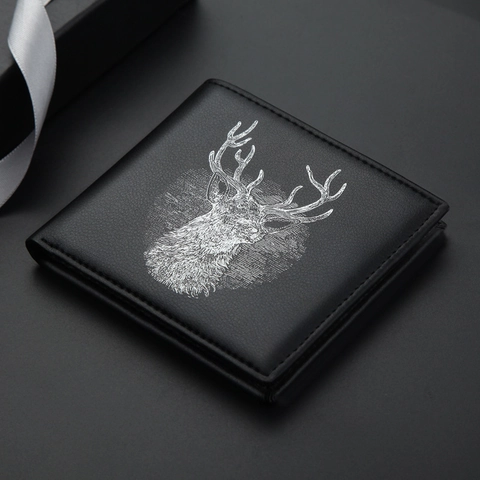 Men Short Wallet PU Leather Bifold Stag Deer Head Print Artistic Pattern ID Window Multiple Card Slots Business Casual
