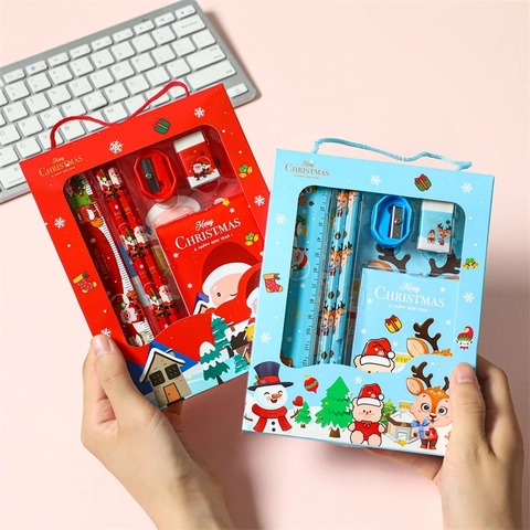 Weihnachten Schreibwaren Kit Kunststoff Holz Papier Bleistifte Lineal Radiergummi Anspitzer Notizbuch Kinder Schule
