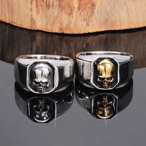 Men Skull Ring Stainless Steel Punk Gothic Hip Hop Rock Vintage Distressed Relief Jewelry