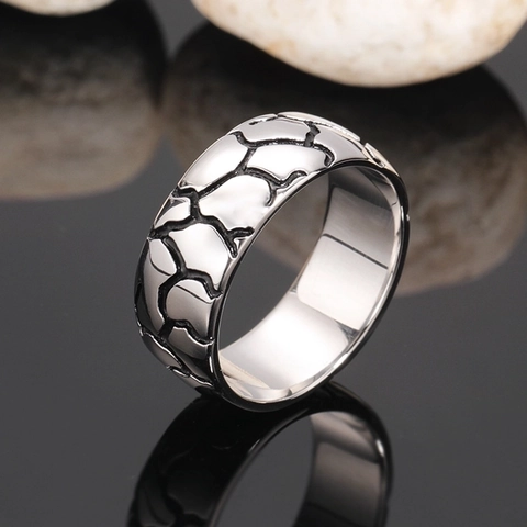 Anillo De Acero De Titanio Para Hombre Con Textura De Grieta Patrón Geométrico Estilo Retro Punk