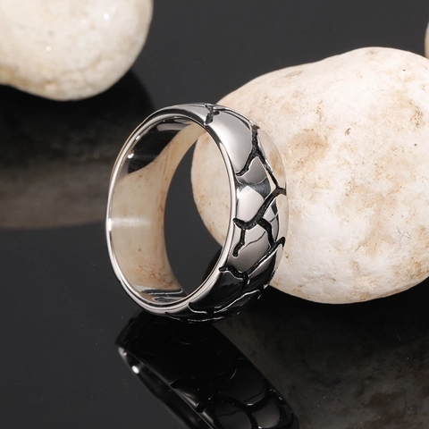 Anillo De Acero De Titanio Para Hombre Con Textura De Grieta Patrón Geométrico Estilo Retro Punk
