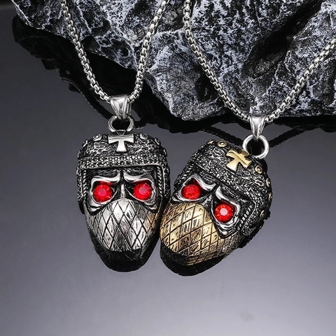 Collar Con Colgante De Calavera Punk Acero Inoxidable Con Ojos De Cristal Rojo Joyería Vintage Gótica Hip Hop Para Hombre