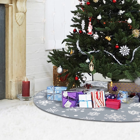 Falda De Árbol De Navidad Gris Tela No Tejida Redonda Patrón De Copo De Nieve Blanco Decoración Festiva